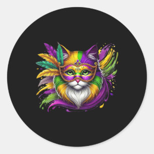 Mardi Gras Cat Mask Costume Outfit Women Girls Kid Classic Round Sticker