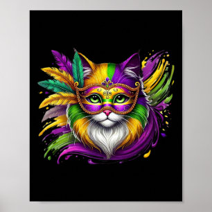 Mardi Gras Cat Mask Costume Outfit Women Girls Kid Poster