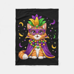 Mardi Gras Cat Masked Pet Beads Cape Party Funny F Fleece Blanket