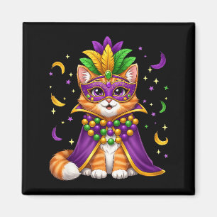 Mardi Gras Cat Masked Pet Beads Cape Party Funny F Magnet