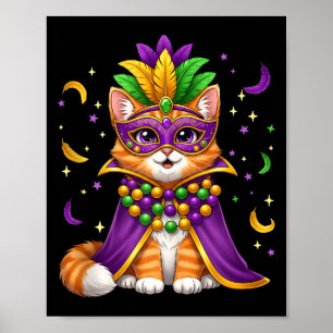 Mardi Gras Cat Masked Pet Beads Cape Party Funny F Poster