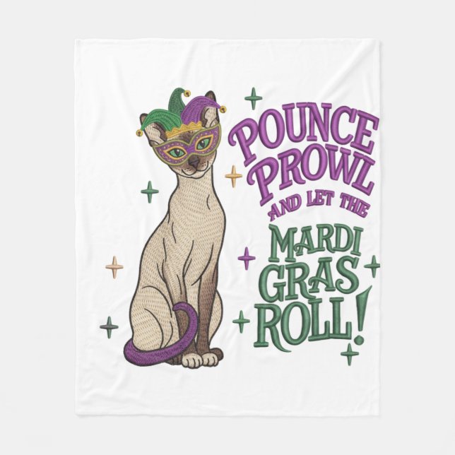 Mardi Gras Cat Pounce Proud Mask Art Fleece Blanket (Front)