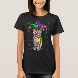 Mardi Gras Cat Wearing Mask And Beads For Cat T-Shirt