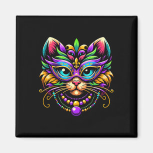 Mardi Gras Cat Wearing Mask Jester Hat Funny Carni Magnet