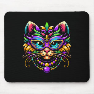 Mardi Gras Cat Wearing Mask Jester Hat Funny Carni Mouse Pad
