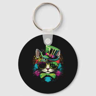 Mardi Gras Cat With Hat Gles Key Ring