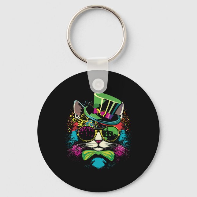 Mardi Gras Cat With Hat Gles  Key Ring (Front)