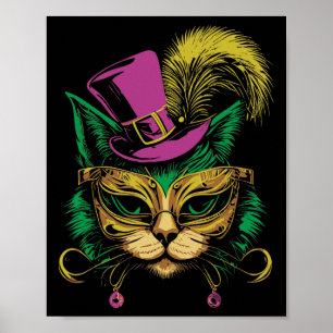 Mardi Gras Cat With Hat Gles Women Kids Poster