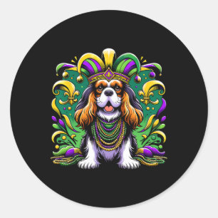 Mardi Gras Cavalier King Charles Spaniel Dog Jeste Classic Round Sticker