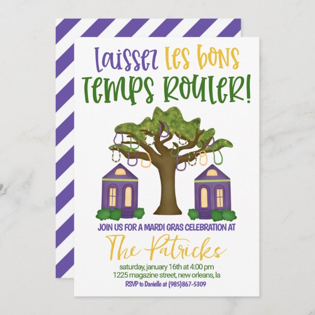 Mardi Gras Celebration Invitation (Front/Back)