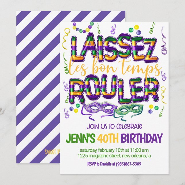 Mardi Gras Celebration Invitation (Front/Back)