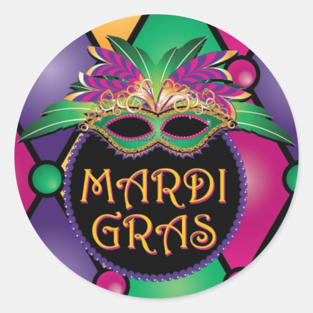 Mardi Gras Celebration Stickers! Classic Round Sticker (Front)