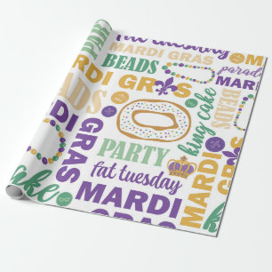Mardi Gras Celebration Typography Wrapping Paper