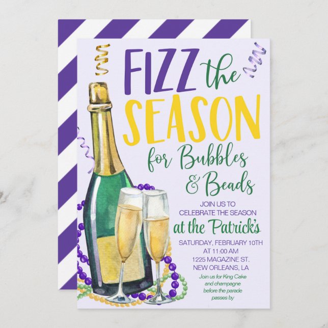 Mardi Gras Champagne Invitation (Front/Back)