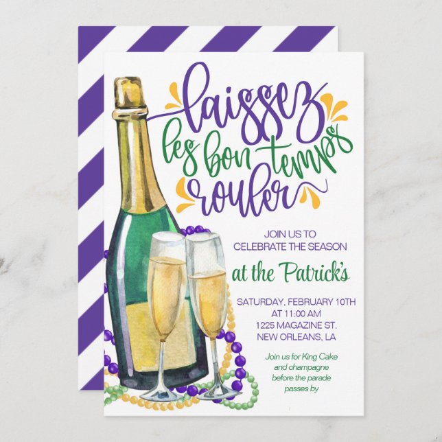 Mardi Gras Champagne Invitation (Front/Back)