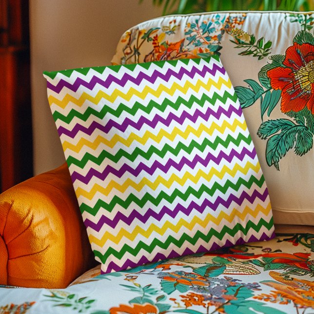Mardi Gras Chevron Pattern Gold Cushion (Mardi Gras Chevron Pattern Gold Throw Pillow)