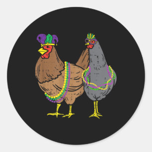 Mardi Gras Chicken Beads Jester Hat Funny Farming Classic Round Sticker