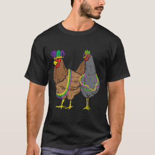 Mardi Gras Chicken Beads Jester Hat Funny Farming T-Shirt