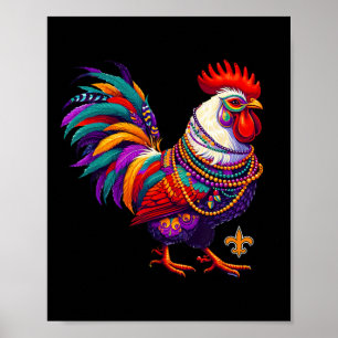 Mardi Gras Chicken Rooster Beads New Orleans Funny Poster