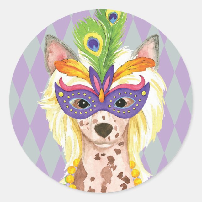 Mardi Gras Chinese Crested Classic Round Sticker (Front)