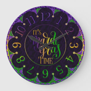 Mardi Gras Clock, Colourful It's Mardi Gras Time L Large Clock