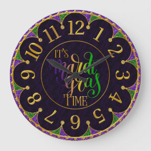 Mardi Gras Clock, Colourful It's Mardi Gras Time   Large Clock