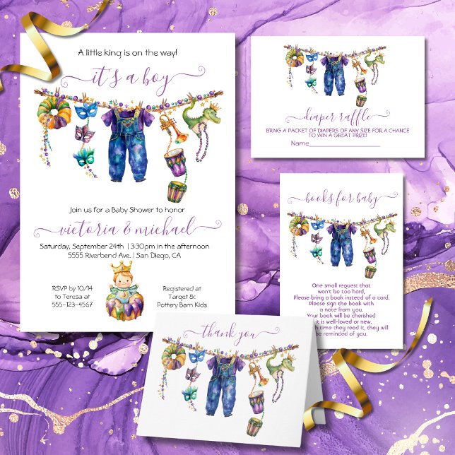 Mardi Gras Clothesline Boy Baby Shower Invitation (Creator Uploaded)