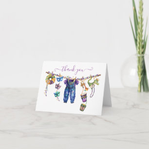 Mardi Gras Clothesline boy Baby Shower Thank You Card