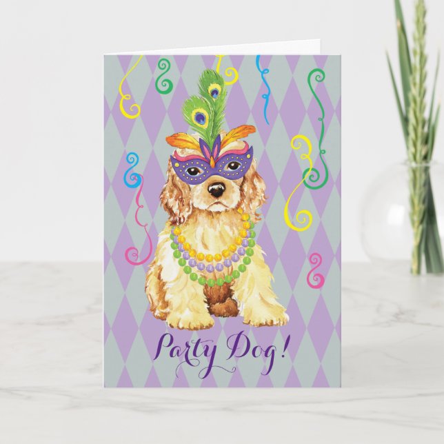 Mardi Gras Cocker Spaniel Card (Front)