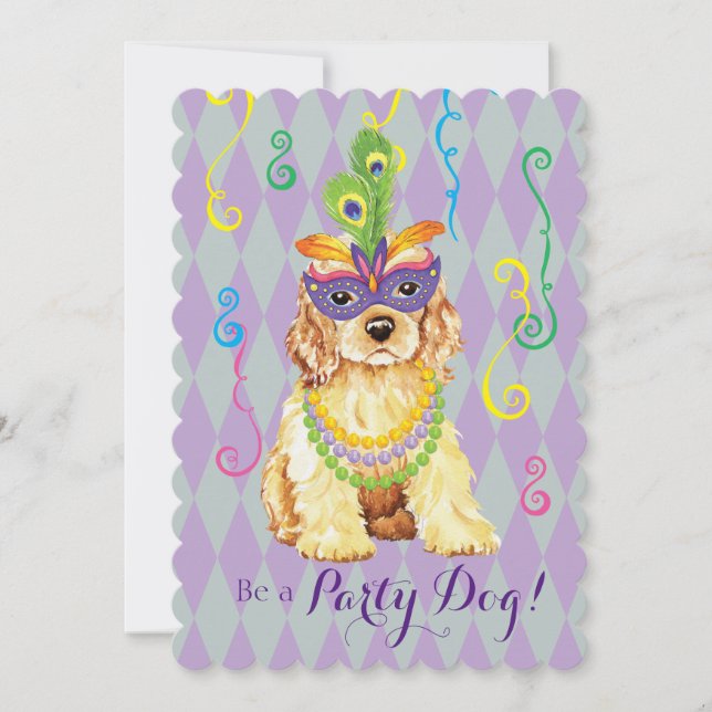 Mardi Gras Cocker Spaniel Invitation (Front)