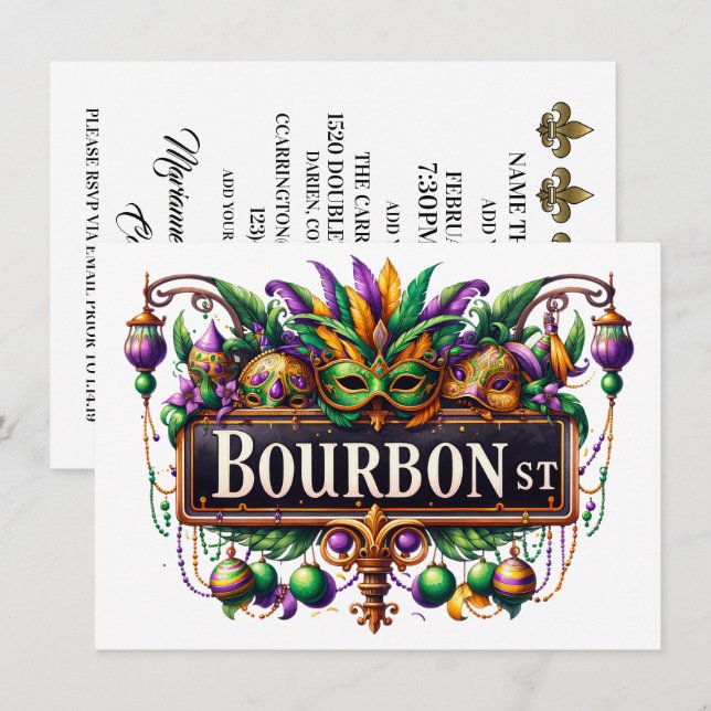 Mardi Gras - Cocktail Party Invitation (Front/Back)