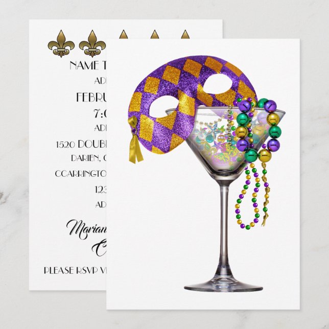 Mardi Gras - Cocktail Party Invitation (Front/Back)