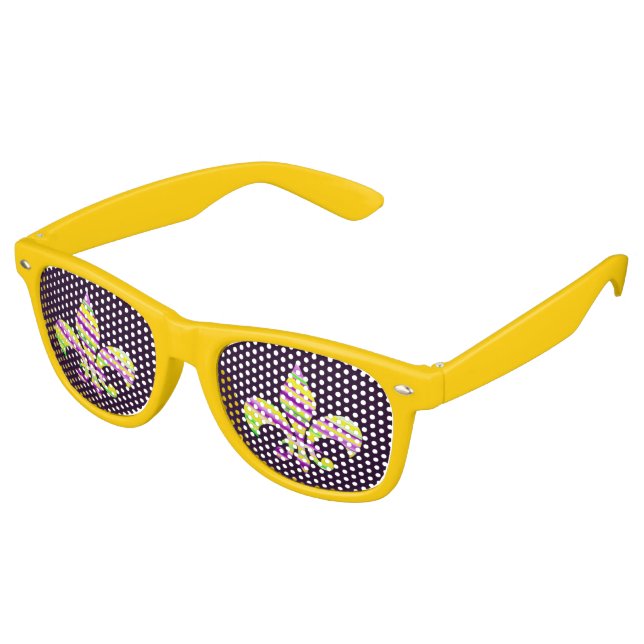 Mardi Gras Coloured Fleur De Lis Novelty Glasses (Angled)