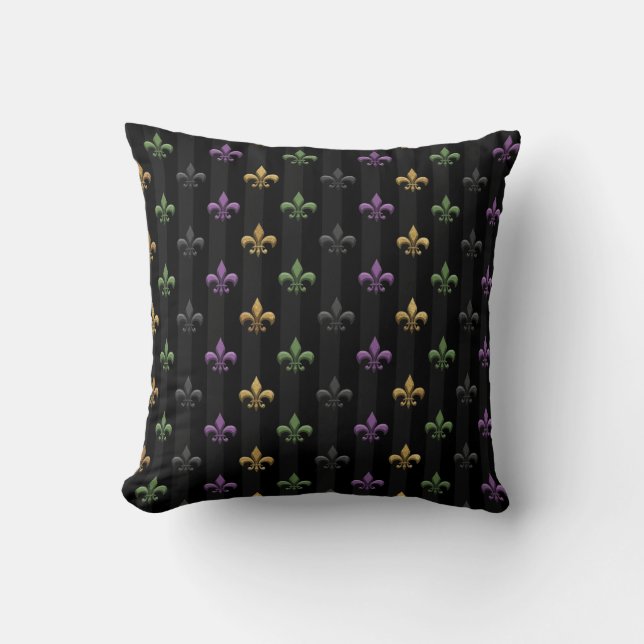 Mardi Gras Colourful Fleur De Lis Dark Vertical Cushion (Front)
