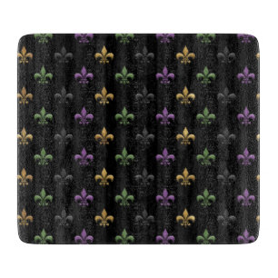 Mardi Gras Colourful Fleur De Lis Dark Vertical Cutting Board