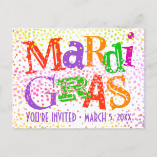 Mardi Gras Colourful Typography Party Invitation Postcard