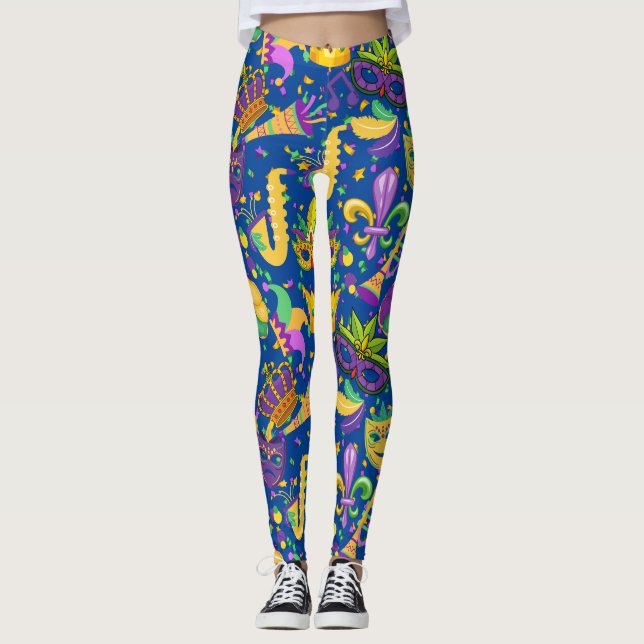 Mardi gras colours D Blue  Leggings (Front)