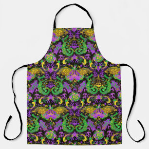 Mardi Gras Colours Damask Dragon, Butterfly, Snake Apron
