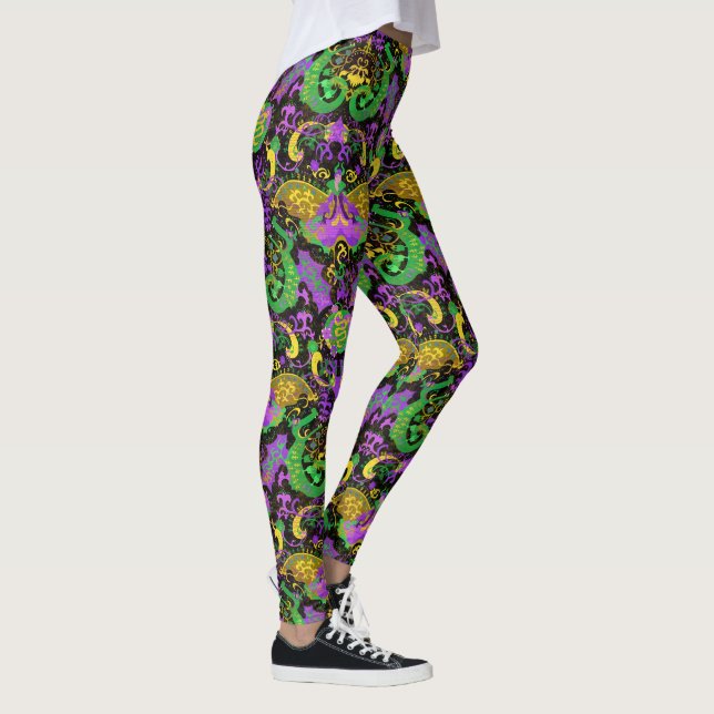 Mardi Gras Colours Damask Dragon, Butterfly, Snake Leggings (Right)