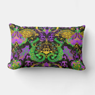 Mardi Gras Colours Damask Dragon, Butterfly, Snake Lumbar Cushion