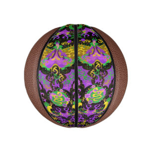 Mardi Gras Colours Damask Dragon, Butterfly, Snake Mini Basketball