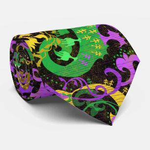 Mardi Gras Colours Damask Dragon, Butterfly, Snake Tie