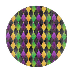 Mardi Gras Colours Diamond Harlequin Argyle - Blac Cutting Board