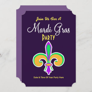 Mardi Gras Colours Fleur De Lis Invite
