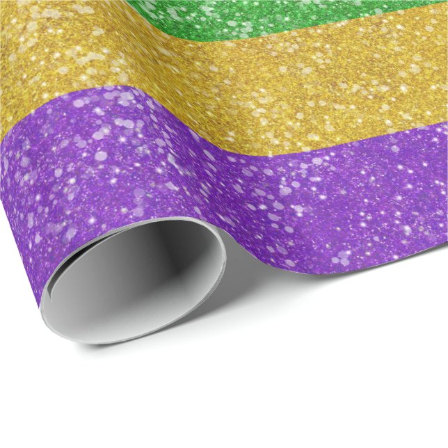 Mardi Gras Colours Glitter Horizontal Stripe Bling Wrapping Paper (Roll Corner)