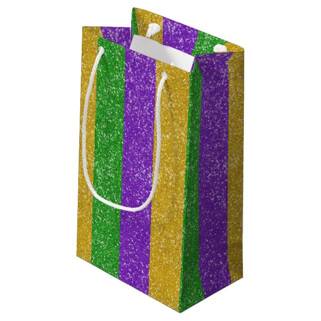 Mardi Gras Colours Glitter Stripe Bling Small Gift Bag (Back Angled)