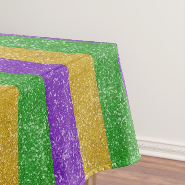 Mardi Gras Colours Glitter Stripe Bling  Tableclot Tablecloth (In Situ)