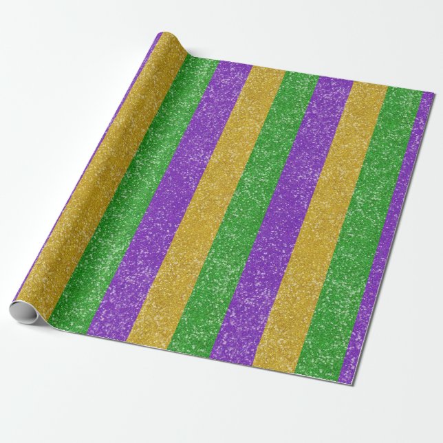 Mardi Gras Colours Glitter Stripe Bling Wrapping Paper (Unrolled)
