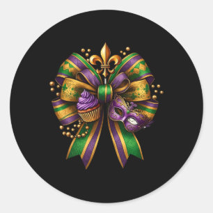 Mardi Gras Coquette Bow 1  Classic Round Sticker