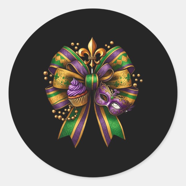 Mardi Gras Coquette Bow 1  Classic Round Sticker (Front)
